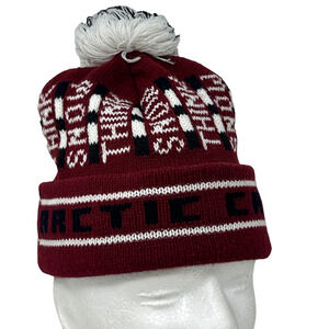 Vintage Arctic Cat Snowmobiles Cuffed Pom Pom Beanie Toque Winter Hat Red